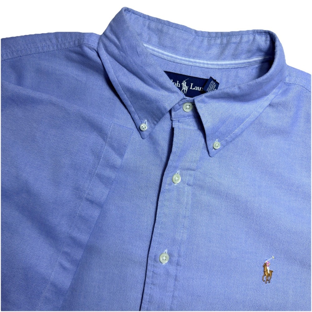 Polo Ralph Lauren XXL short sleeve Button Down Blue Oxford Ocbd Textured Preppy